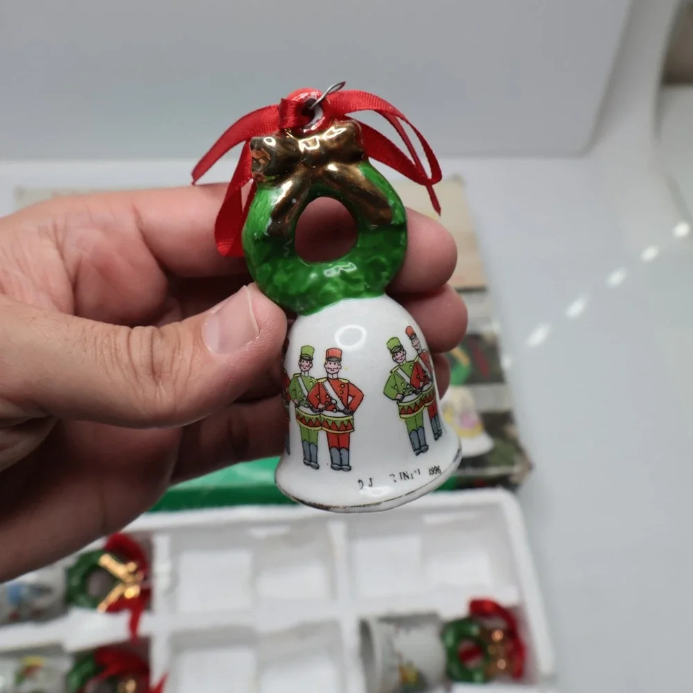 Jobar 12 Days of Christmas Porcelain Bell Ornament Set Vintage 1996 - AS‎ IS
